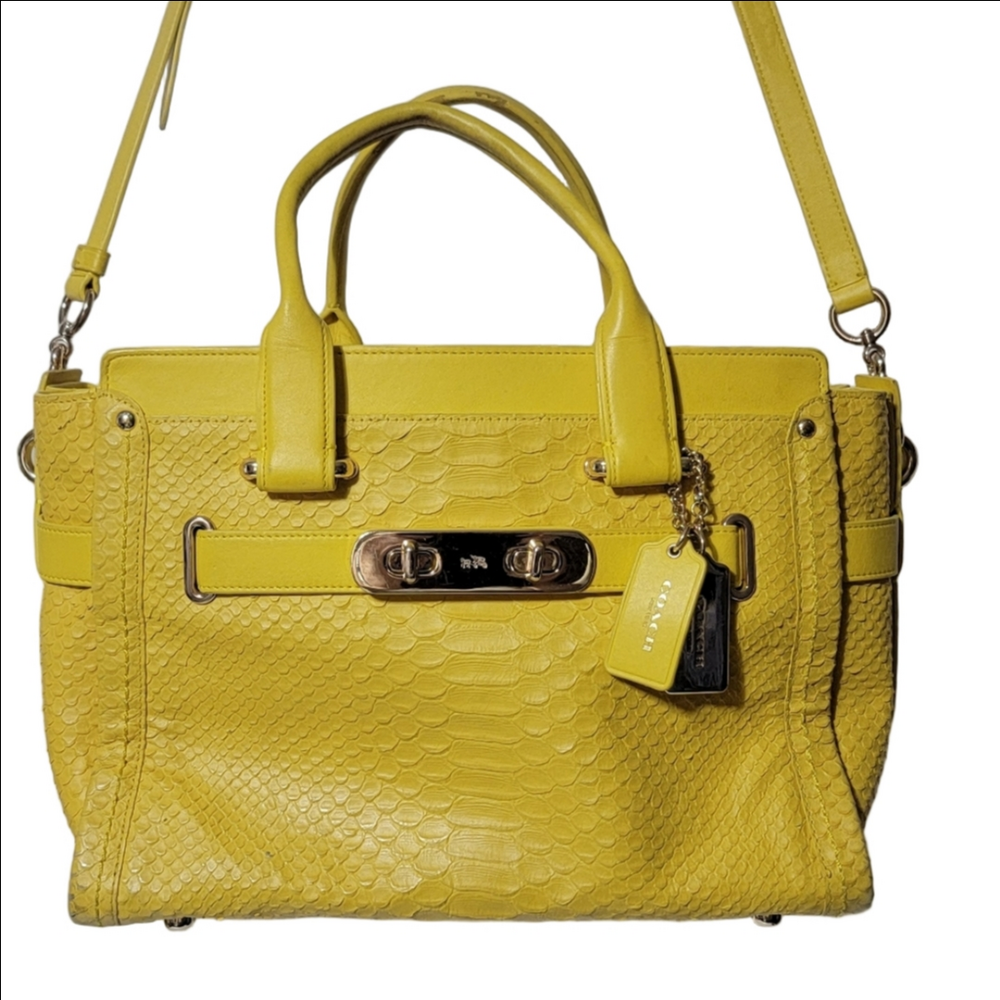 COACH "SWAGGER" bag In Rare Canary Yellow Python Embossed Leather VGUC